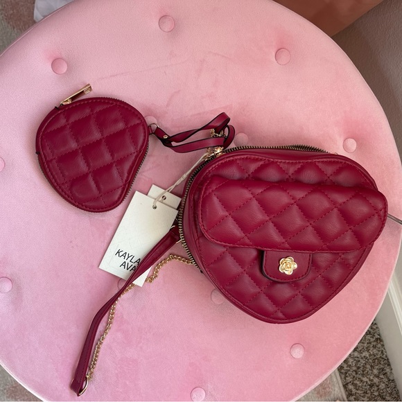 Maroon Heart quilted 2 Piece purse NWT - Picture 5 of 7